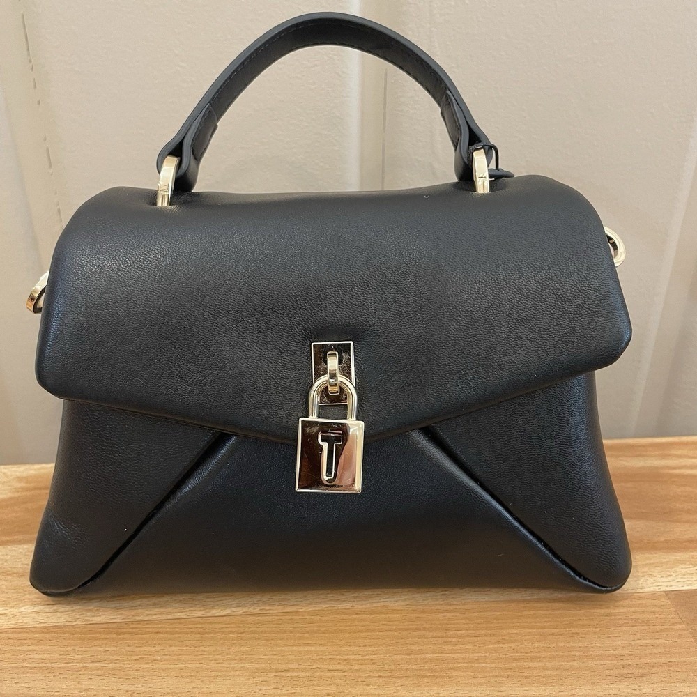 Ted Baker Crossbody Bag Womens Small Black Leather Chic Padlock Luxury Handbag